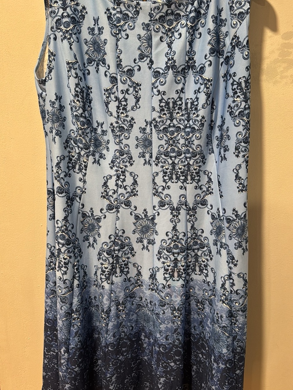 Sleeveless Light Blue & Navy Floral Scroll Dress